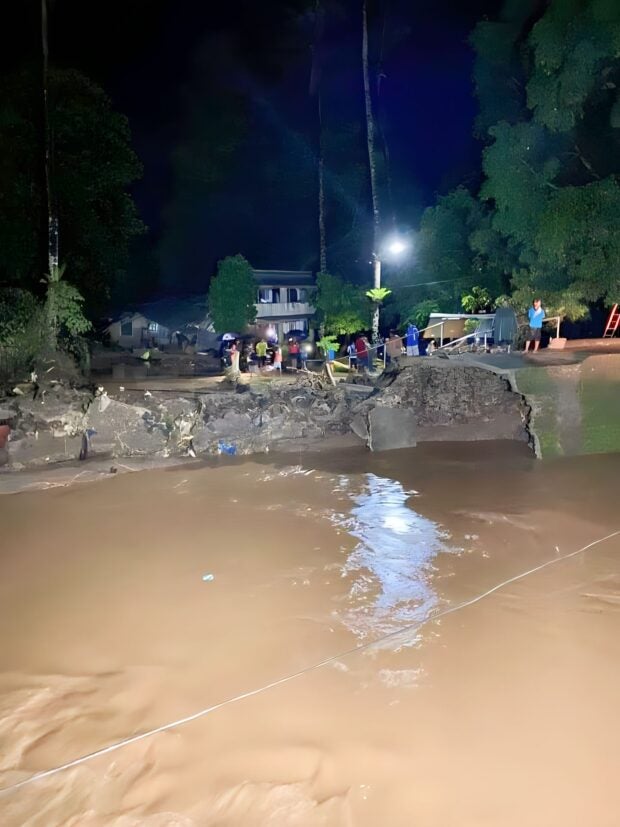 Part of the flood control along the Balangasan River damaged by rampaging waters on Monday. Photo by LGU Pagadian