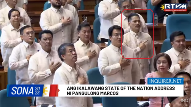 Senator Robin Padilla explains hand gesture he made during Sona anthem singing.